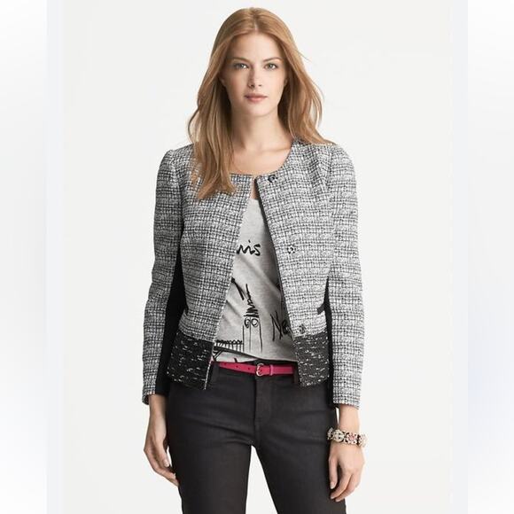 BANANA REPUBLIC TEXTURED BLACK PARISIAN JACKET TWEED SIZE 0 - Picture 1 of 8